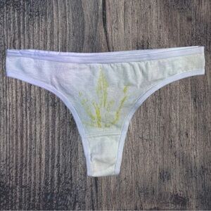 NEW Eco-dyed Leaf White Cotton Thong Panty Medium